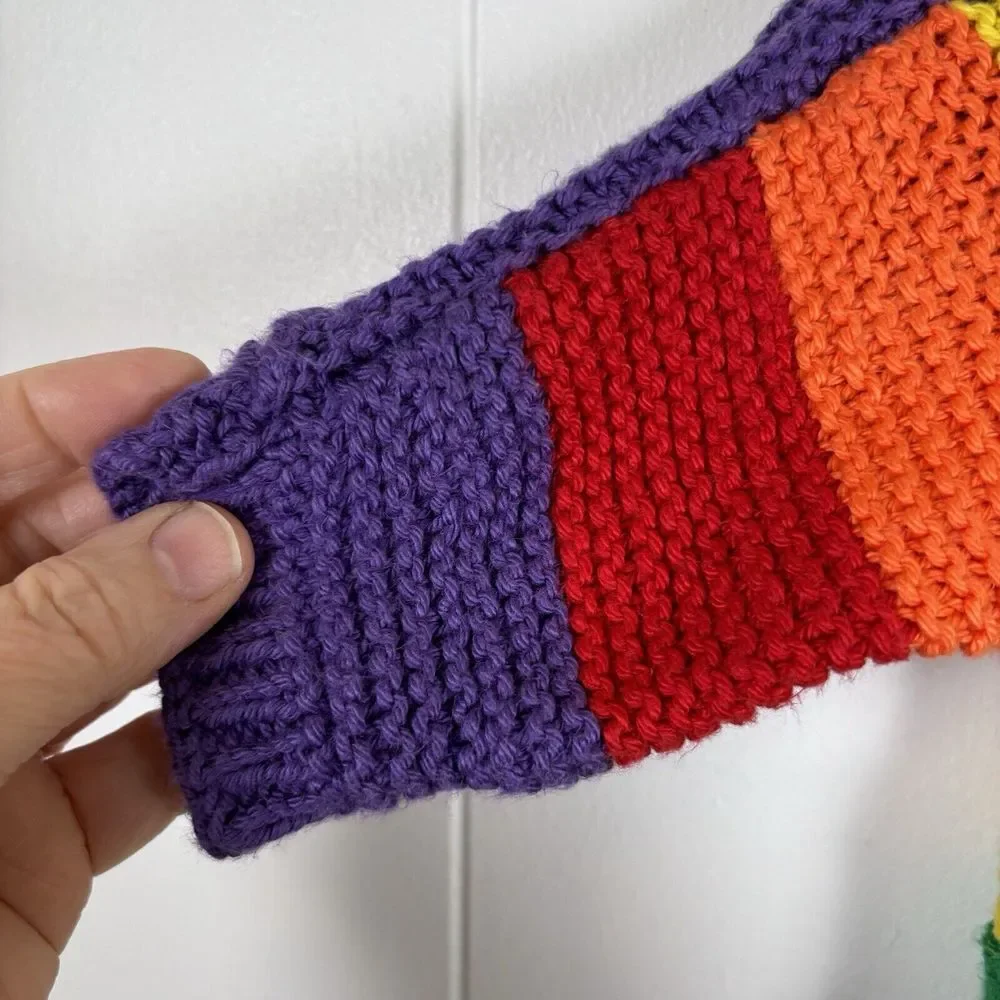 Hand Knit Baby Sweater Cardigan in Rainbow Colors‎ 1-6 Months Handmade Knit